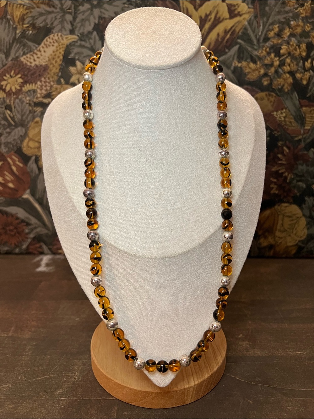 Napier Amber and Silver Bead Long Necklace